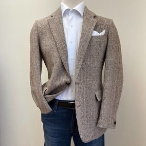 HARRIS TWEED Mens Blazer Sport Coat Jacket 40R Beige Tan Wool Suits - Like New